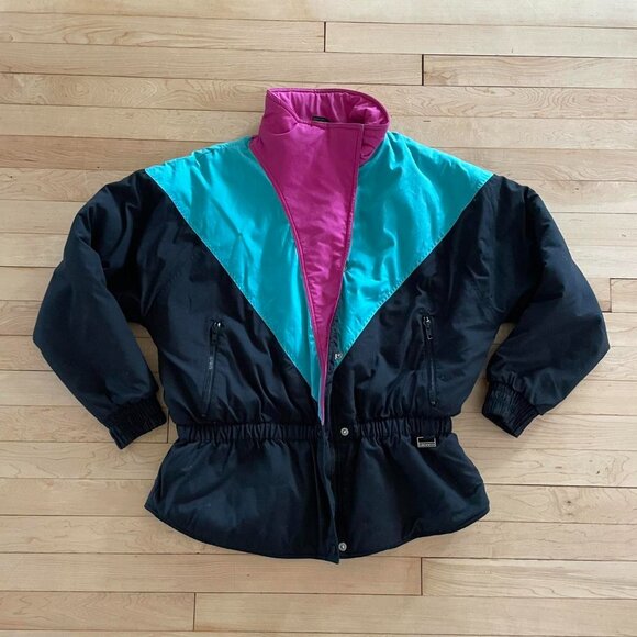 Vintage 80s Edelweiss Ski Jacket • Colorblock Teal Magenta Black • Retro Winter - Picture 2 of 8